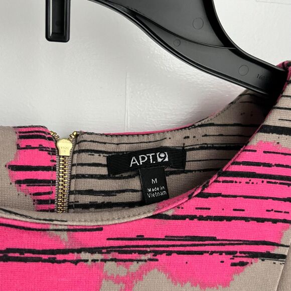 Apt.9 Women’s Pink Beige Black Sleeveless Crew Neck A-Line Flare Graphic Dress M - Picture 2 of 3